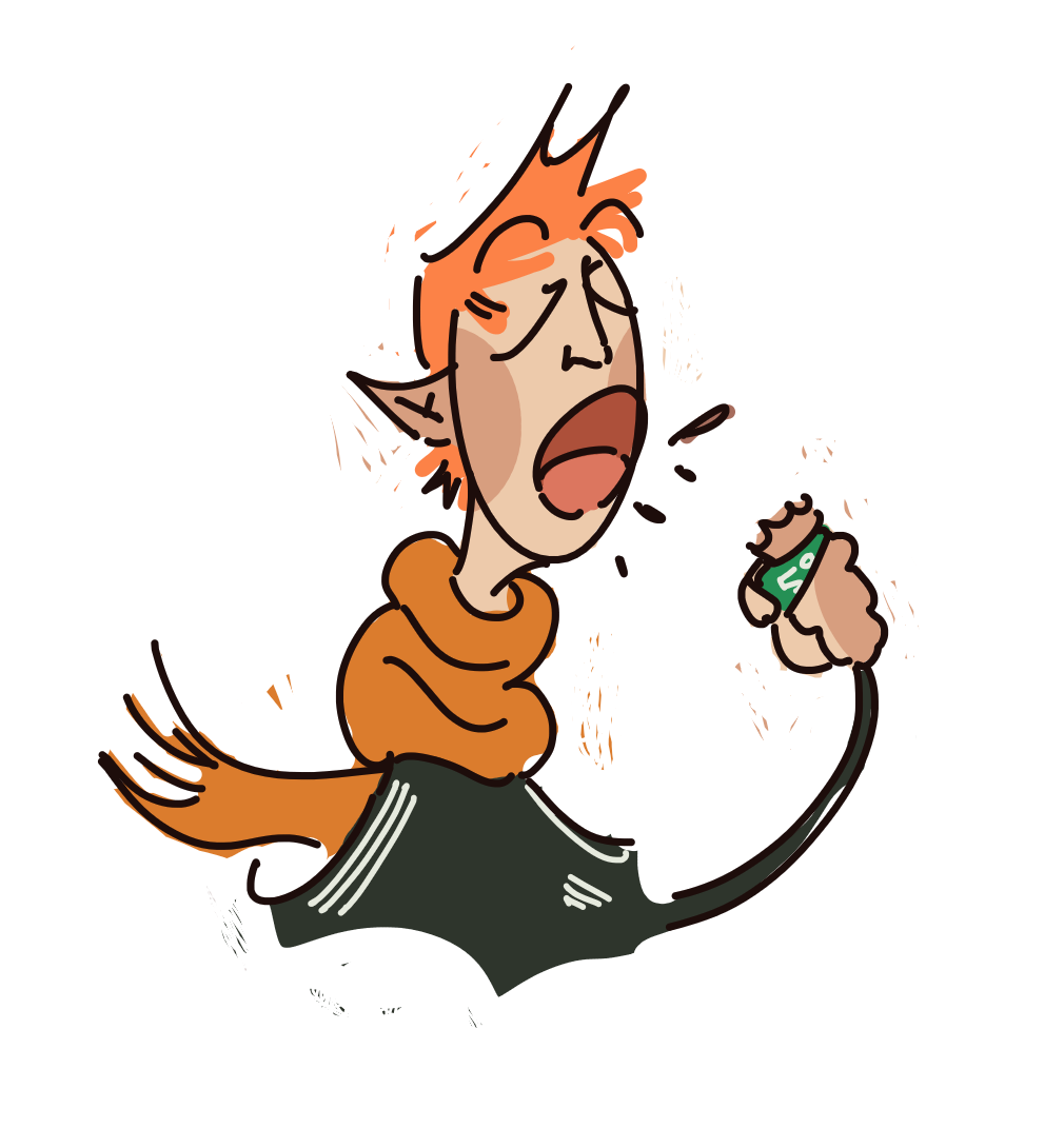 Atomic Gothic: A digital comic. Page 2: Victor and Godiva are back inside. Godiva is picking the skin around their fingers. They're already red and raw from the bad habit. 'Maybe I just don't ... get it,' they confess. 'What?' says Victor, but Godiva nods to the laid table full of sandwiches, fruit, cocoa, sauces and the milk. 'This,' they say. Victor shrugs again. 'It's a simple allergy test.' And the words make Godiva think of all the other 'allergy tests' from before: With the colourful syringes, the blood in vitro, the tongs, the metal longer than their fingers and the bloody gloves. Godiva shudders when Victor lays a blanket over their shoulders. 'Regulation change number 27 permits us to sit down while conducting it,' Victor says, 'which suits us quite well, I think.' He sits down next to Godiva and hands them a cup of warm milk. Not too bad for an allergy test.