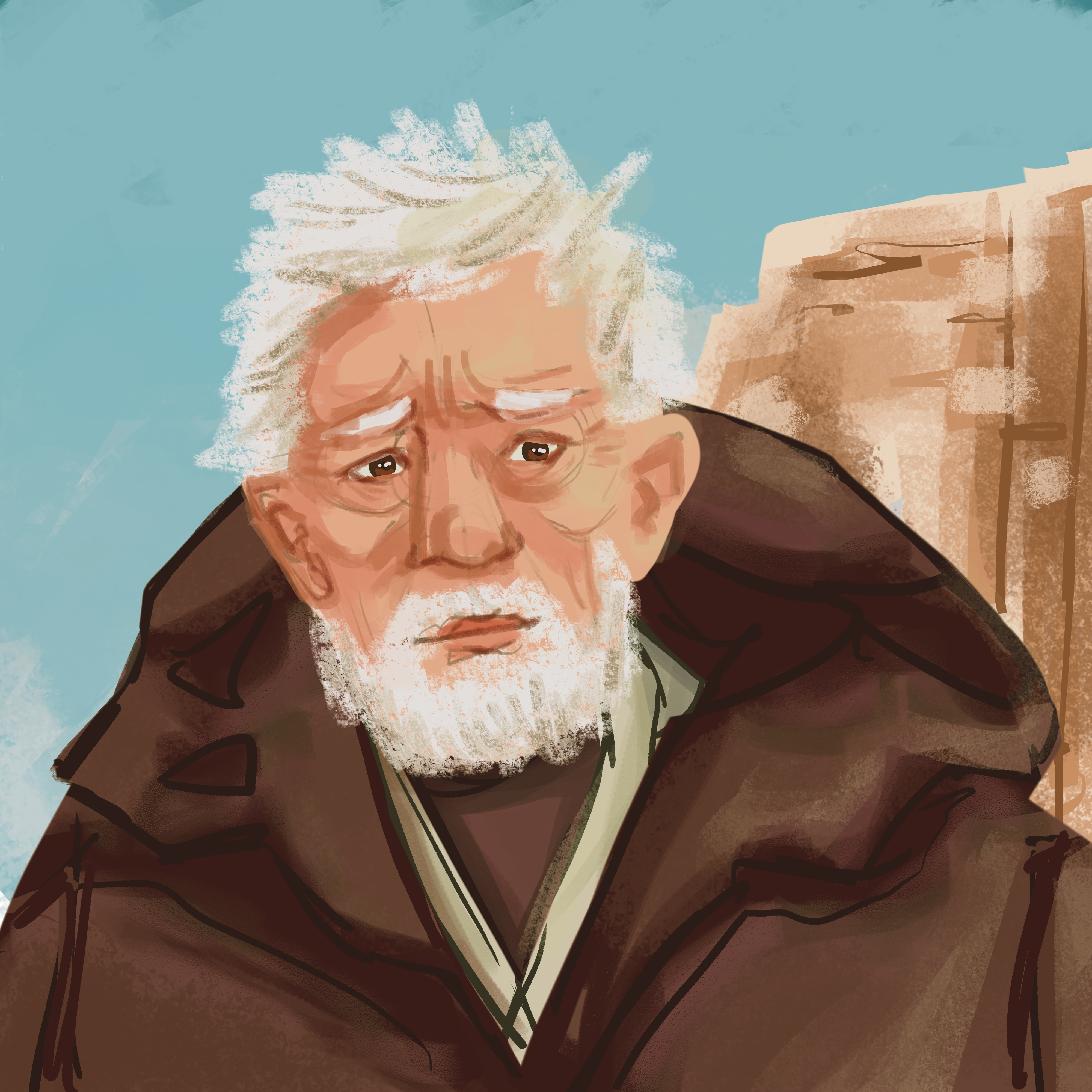 Drawing of old Ben Kenobi from Star Wars.
